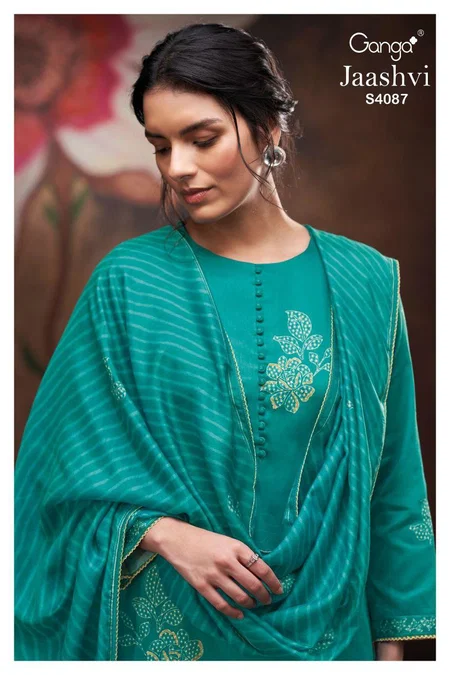 Jaashvi 4087 By Ganga Cotton Satin Designer Salwar Suits Exporters In India
